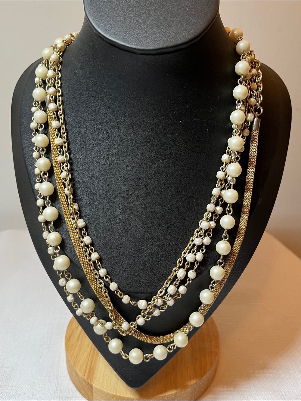 Gold and Ivory Multi-Strand gold tone Necklace - vintage